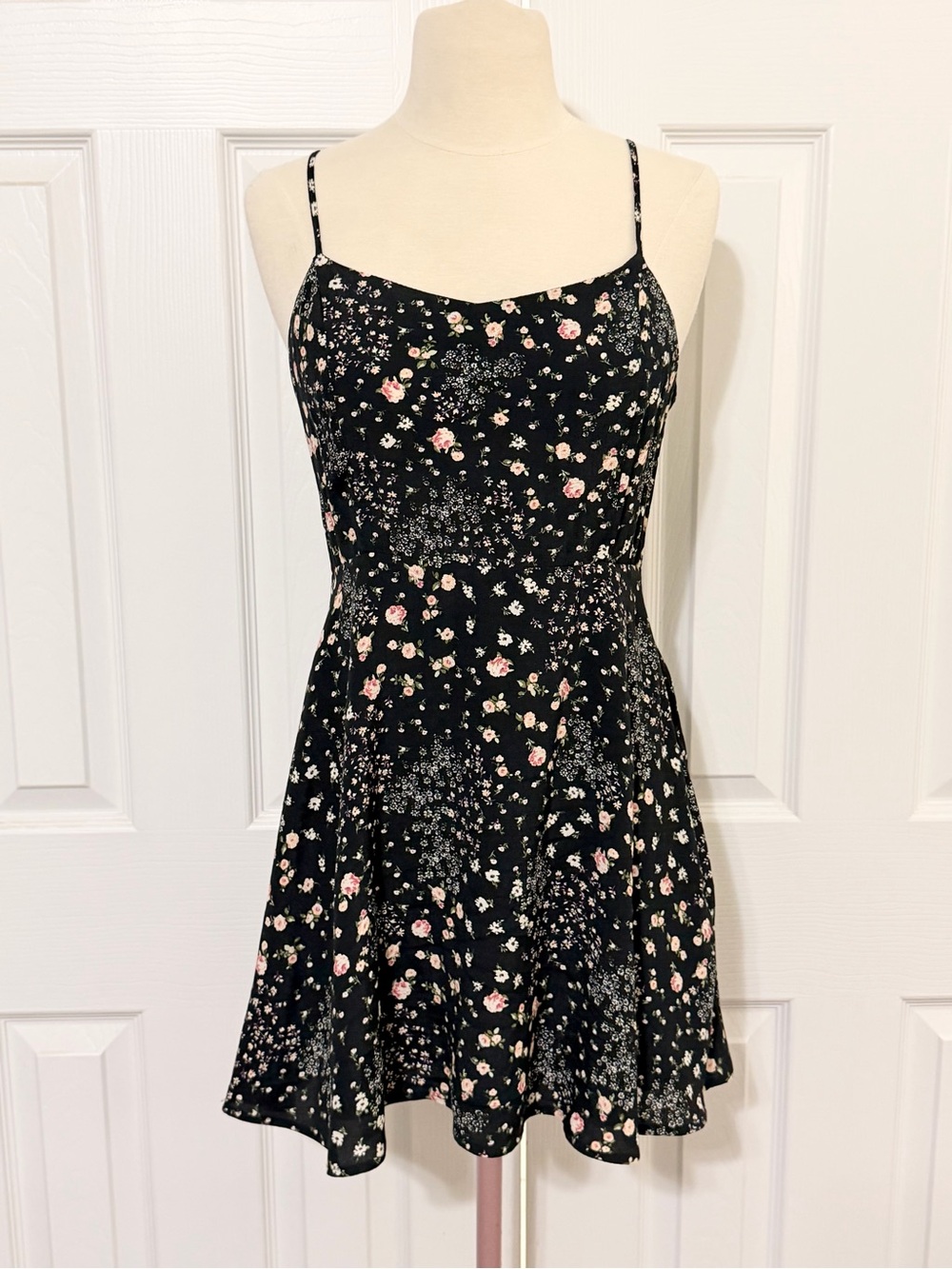 Forever 21 Black Floral Mini Dress with Pink & White Blossoms